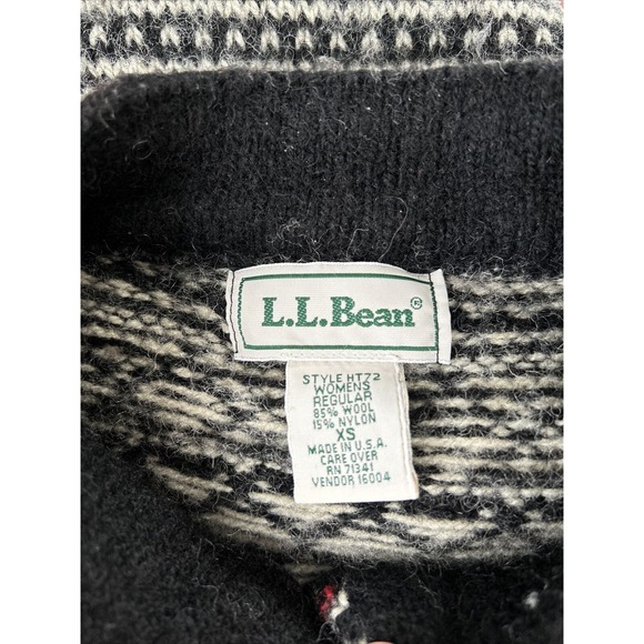 Vtg L.L. Bean Wool Blend Nordic fair isle Cardigan Silver‎ Buttons Sz XS USA - Picture 4 of 7